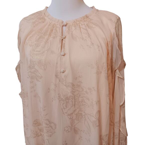 Boho Fairy Romantic Blouse Peasant Top 1X Flowy Ruffles Floral Roses Cottagecore - Picture 2 of 12